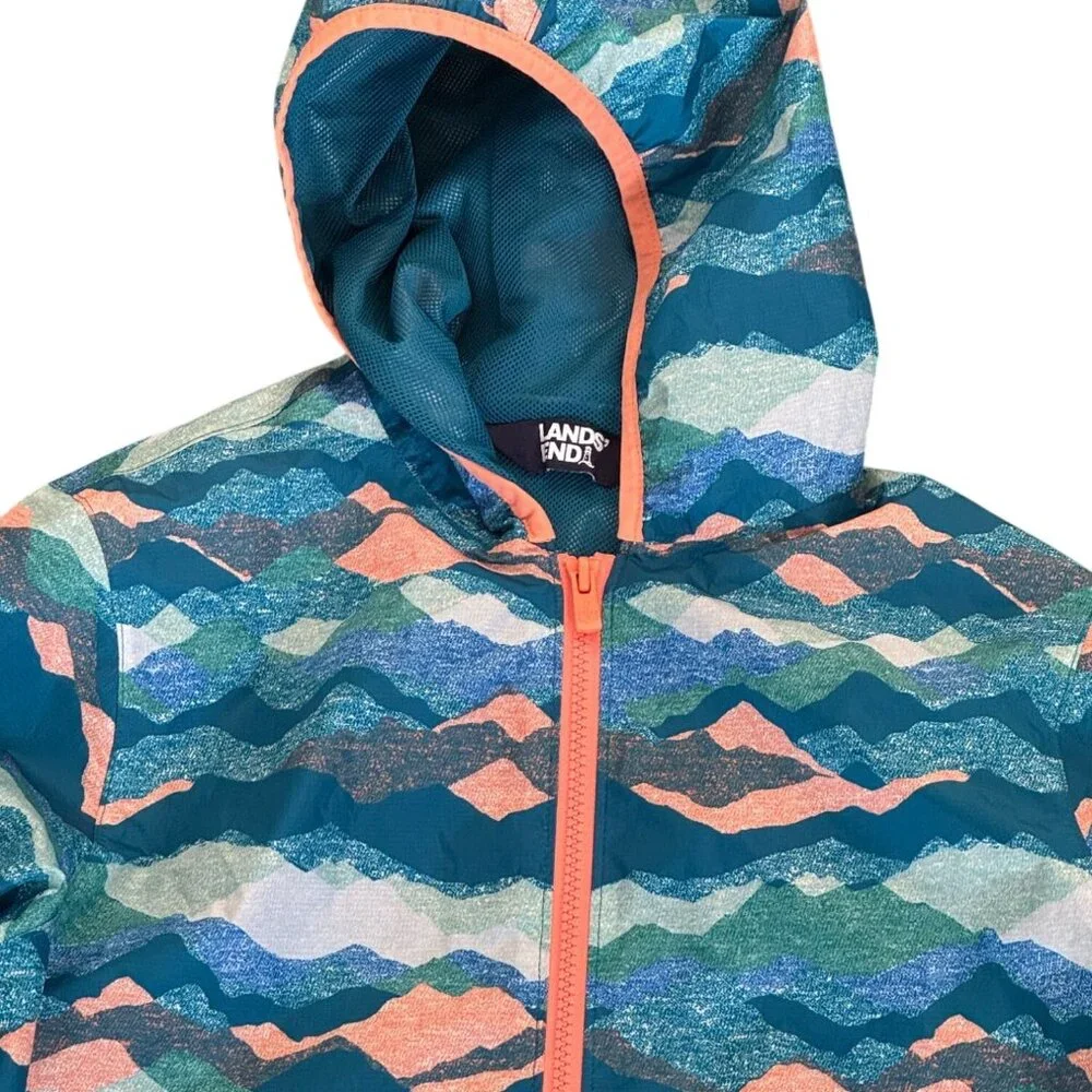 Lands End Kids Rain Jacket Waterproof Hooded XL 14 16 Teal Lightweight Coat - Picture 16 of 16